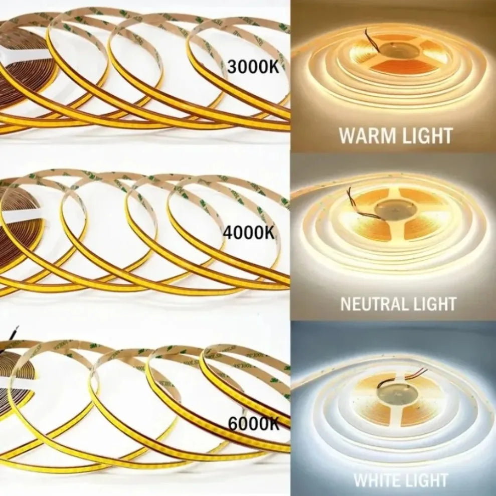DC 12V/24V COB LED Strip Light 400/528 LEDs/m Free Cut 0.5–10M COB LED Strip Light HIP