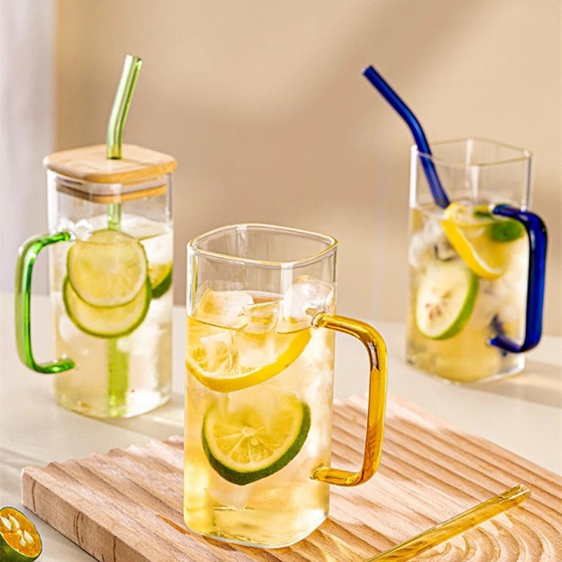 400ml Square Glass Mug with Lid & Straw – Microwave Safe Glass Mug with Lid HIP