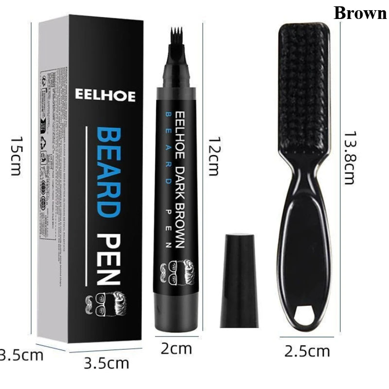 Beard Filling Pen Kit Four Prong Beard Filler Pencil With Beard Brush Waterproof Male Moustache Repair Shaping Coloring Pen HIP Brown