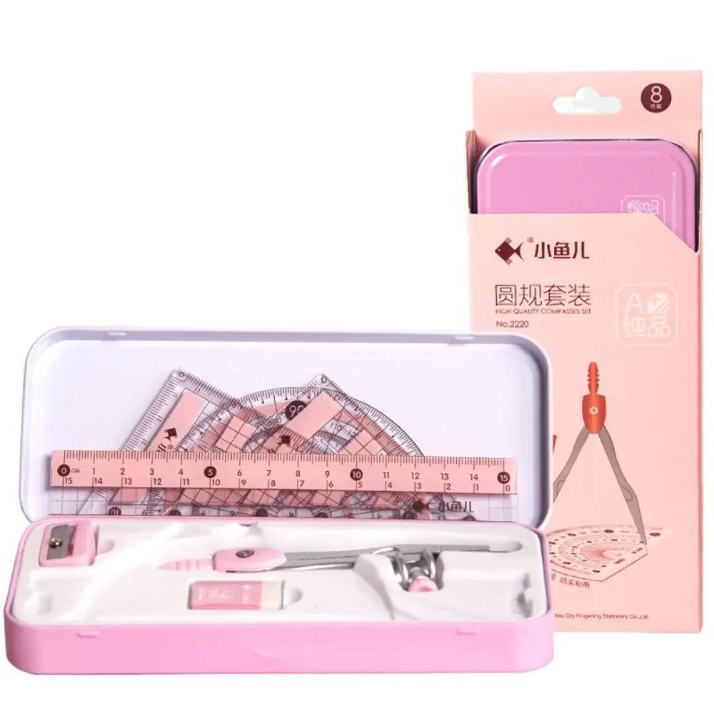 8-Piece Ruler Compass Set with Protractor & Sharpener Geometry Drawing Set HIP