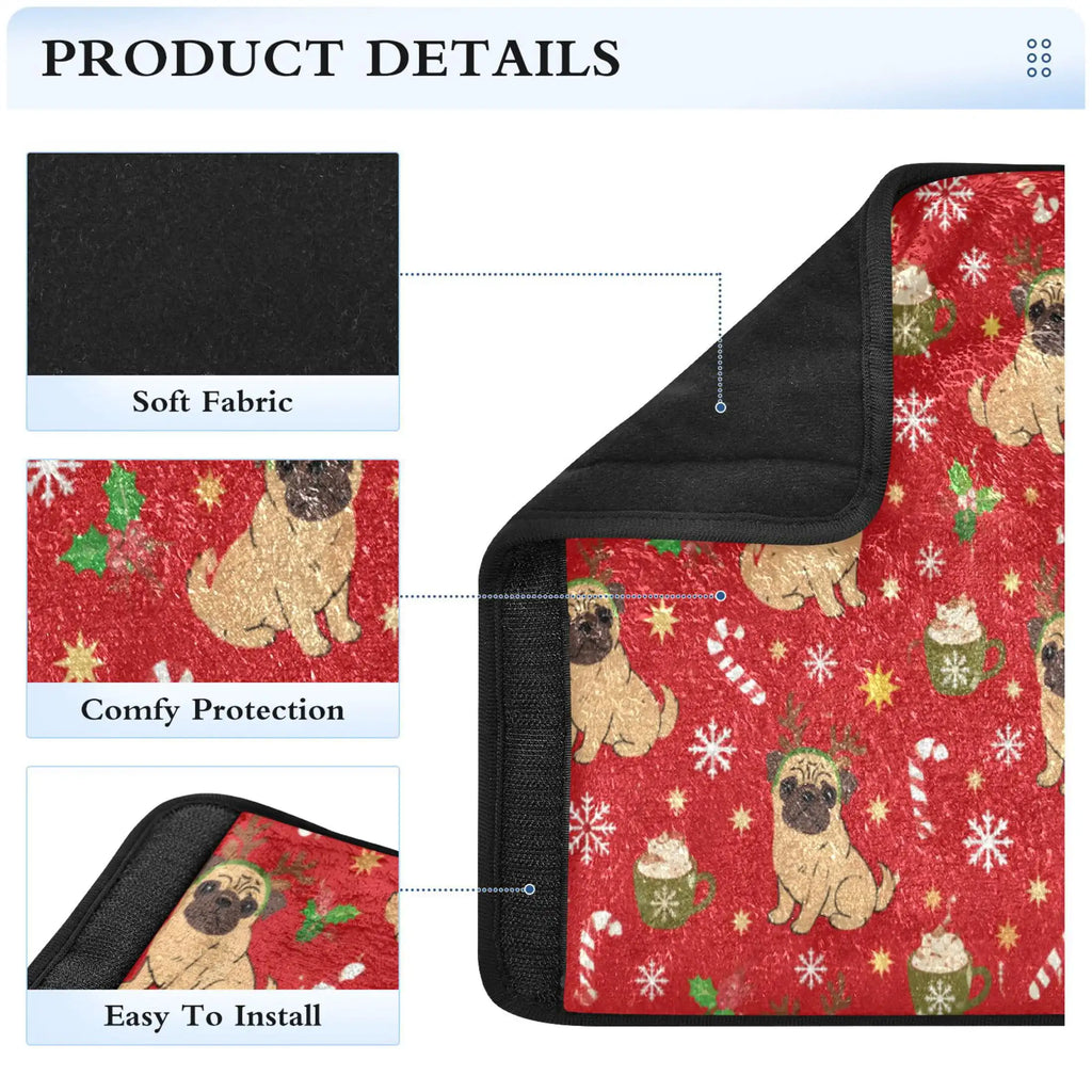 2-Pack Flannel Seat Belt Covers – Christmas Pug Pattern Seat Belt Cover HIP