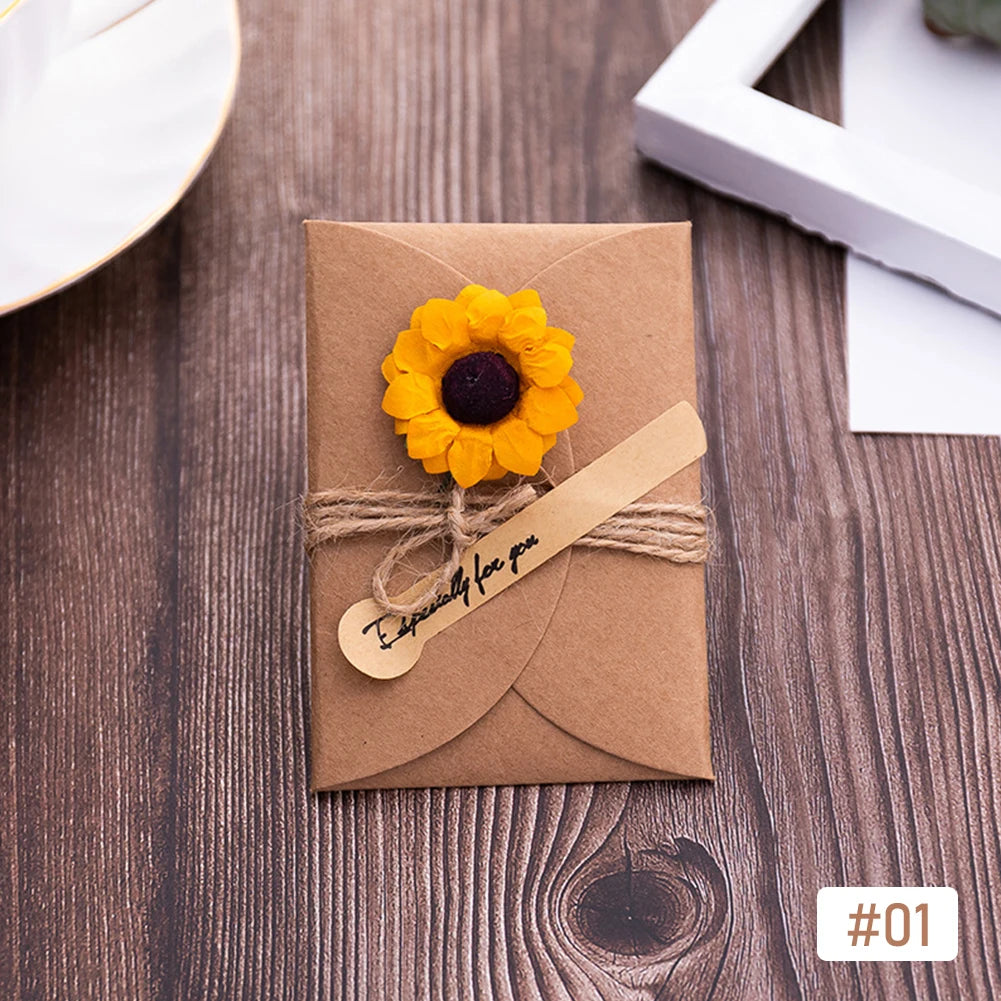 DIY Vintage Kraft Paper Greeting Card DIY Handmade Flower Wish Card Thank You Card Blessing Card Party Invitation Card HIP 01