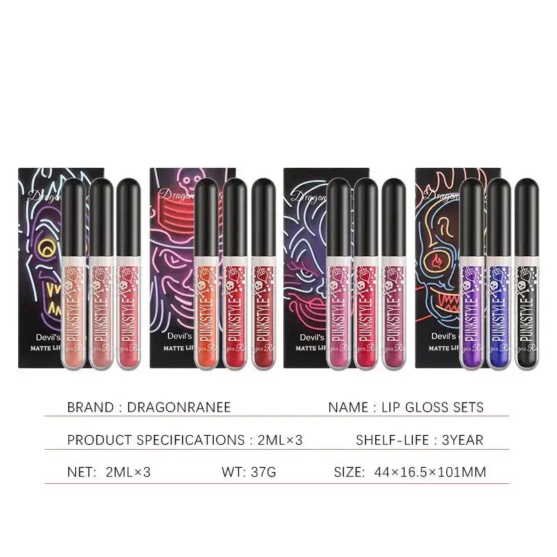 Dragon Ranee Halloween Lip Gloss Set – Purple & Black Shimmer Trio Lip Gloss Set HIP