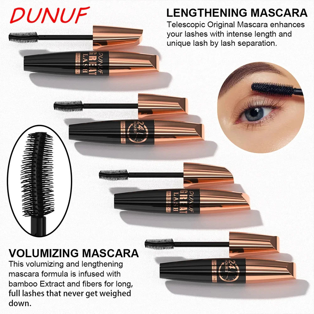 DUNUF 24HR Waterproof Mascara – Volume, Length & Curl Waterproof Mascara HIP