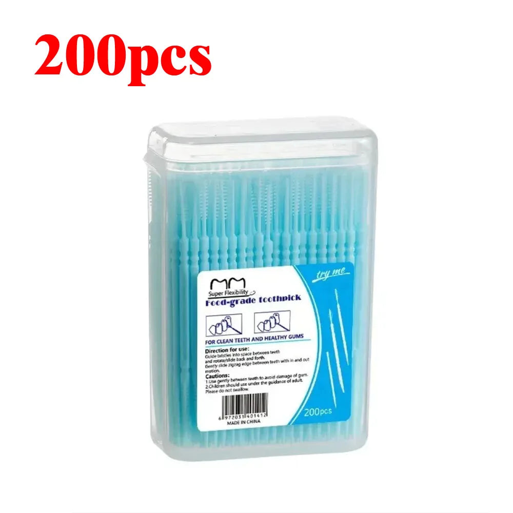 200-Pack Double-Ended Toothpicks & Interdental Brush | RUZOFO Interdental Toothpick HIP C685-Blue 200pcs