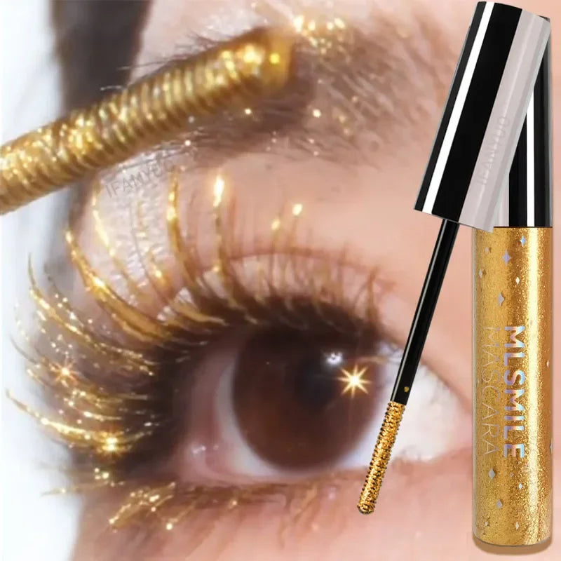 Sparkling Gold Diamond Mascara Glitter Pearlescent Small Metal Bar Waterproof Fast Dry Eyelash Curl Extension Christmas Makeup HIP