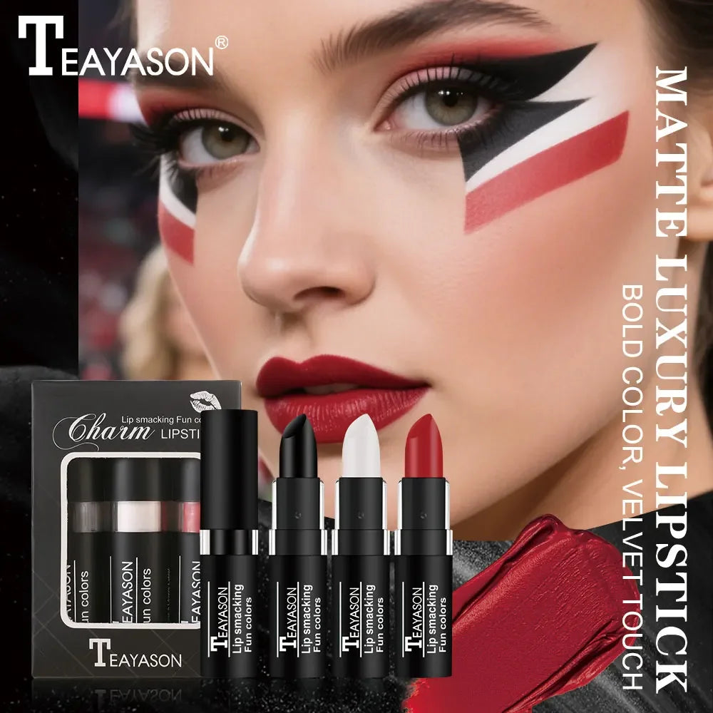 TEAYASON Velvet Matte Lipstick Set – Black, White & Red Matte Lipstick Set HIP
