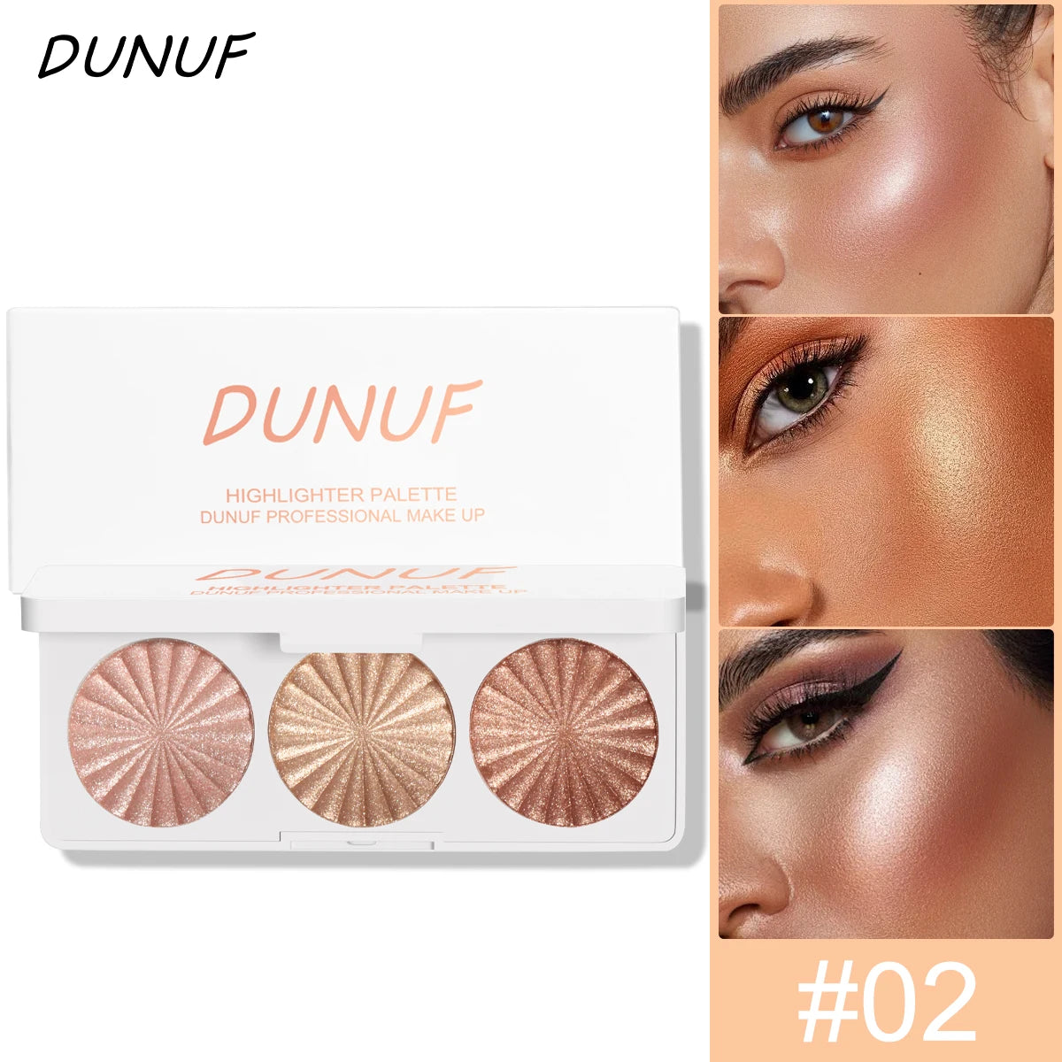 DUNUF 4-in-1 Baked Highlighter & Contour Palette – Waterproof Highlighter Palette HIP 02