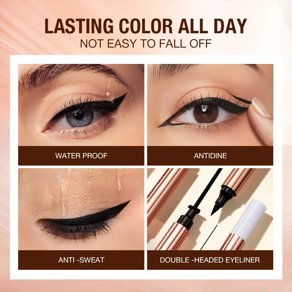 O.TWO.O Black Eyeliner Stamp Liquid Eyeliner Pen Waterproof Fast-dry Long-lasting Smooth Double-ended Eyeliner Stamp Eye Makeup HIP
