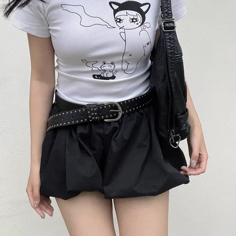 Studded PU Leather Belt D-Ring Buckle – Punk Style for Women Women's Fashion Belt HIP black 105CM