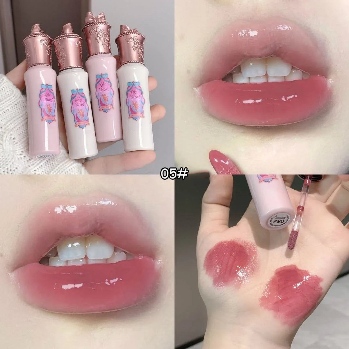 Fairy Mirror Jelly Lip Glaze 6Color Water Light Lip Gloss Lasting Moisturising Non-sticky Film-forming Lipstick Tint Lips Makeup HIP 05
