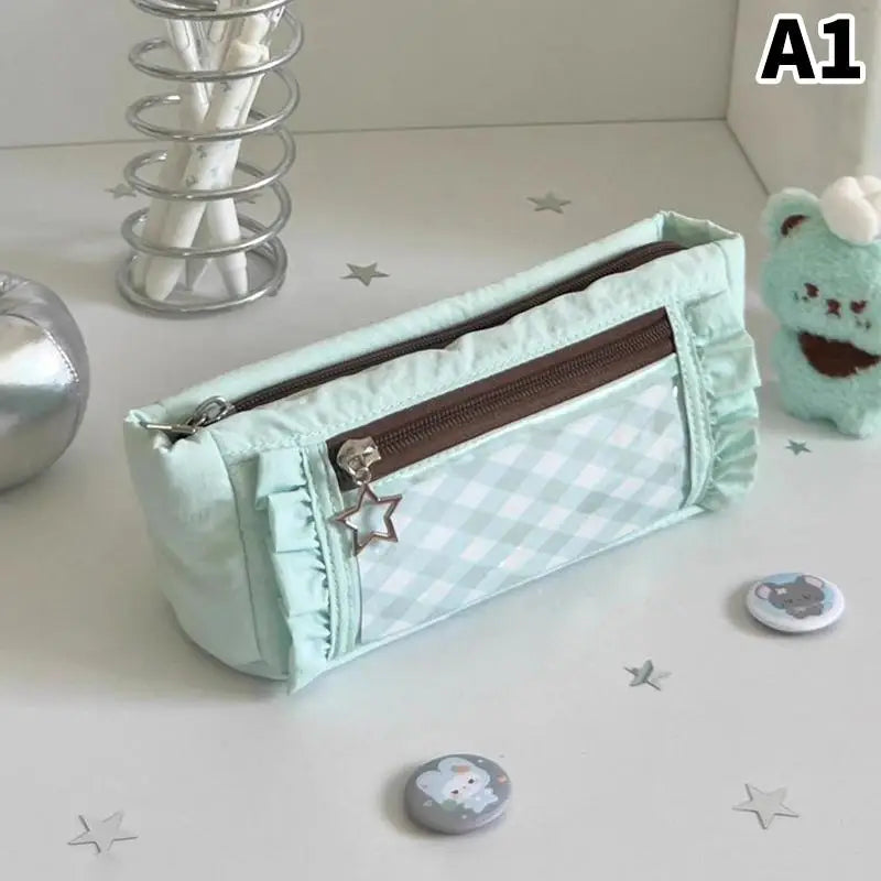 Large Lace Pencil Case – Dual Compartment Stationery Pen Bag Lace Pencil Case HIP Green