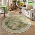 Round Non-Slip Machine Washable Rug – Green Retro Style Round Area Rug HIP GU6918-YZ Customizable size