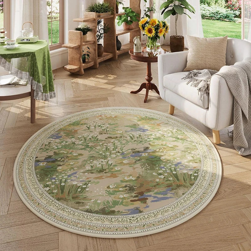Round Non-Slip Machine Washable Rug – Green Retro Style Round Area Rug HIP GU6918-YZ Customizable size