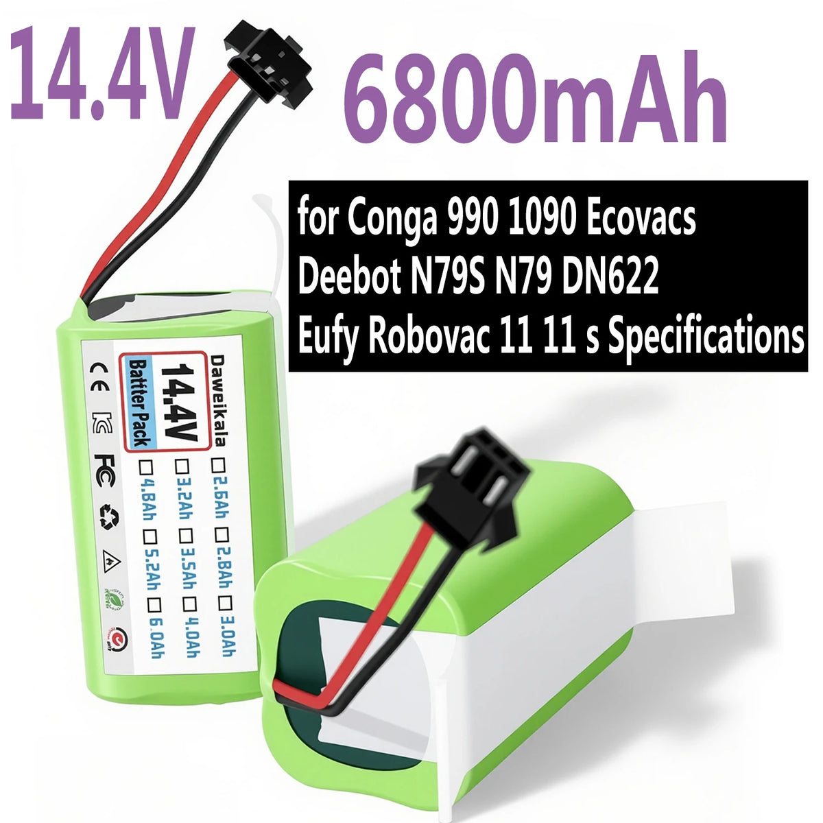 14.4V 6800mAh Li-Ion Battery for Shark Ion Robot RV700 RV720 RV750 Robot Vacuum Battery HIP 3500mAh