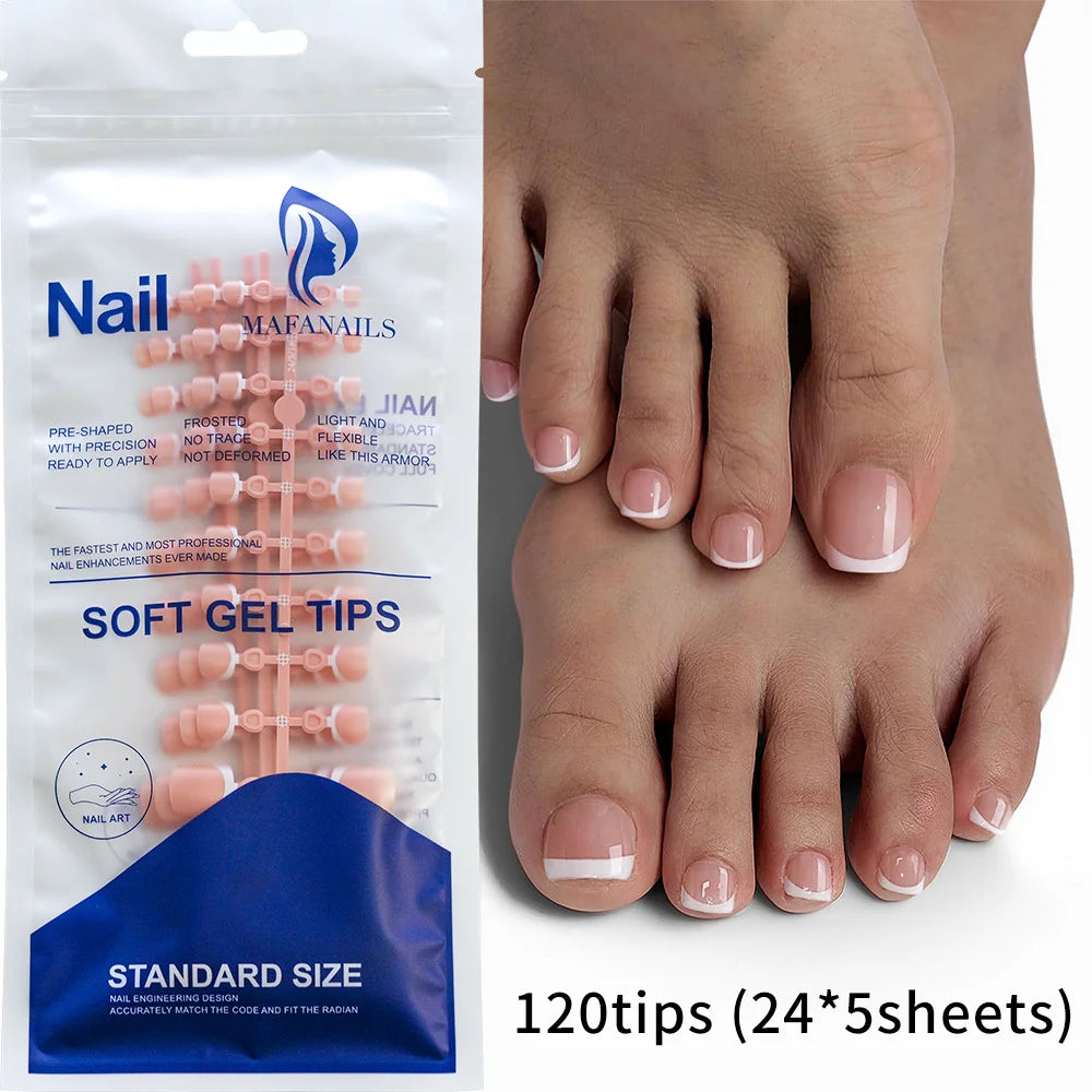 120Pcs Glossy Nude Pink French Press-On-Toenail Set 1*Box Short French Square Fake Toe Nails Solid-Color Manicure Toenails Tips HIP 3