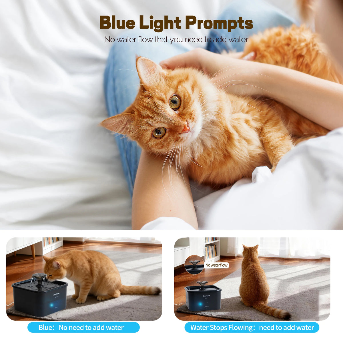 2.2L/74oz Pet Water Fountain,Ultra-Quiet Pump,4-Layer Filter,Blue Reminder,2/8 Filters,Nice Gift Dispenser for Cats&Dogs HIP