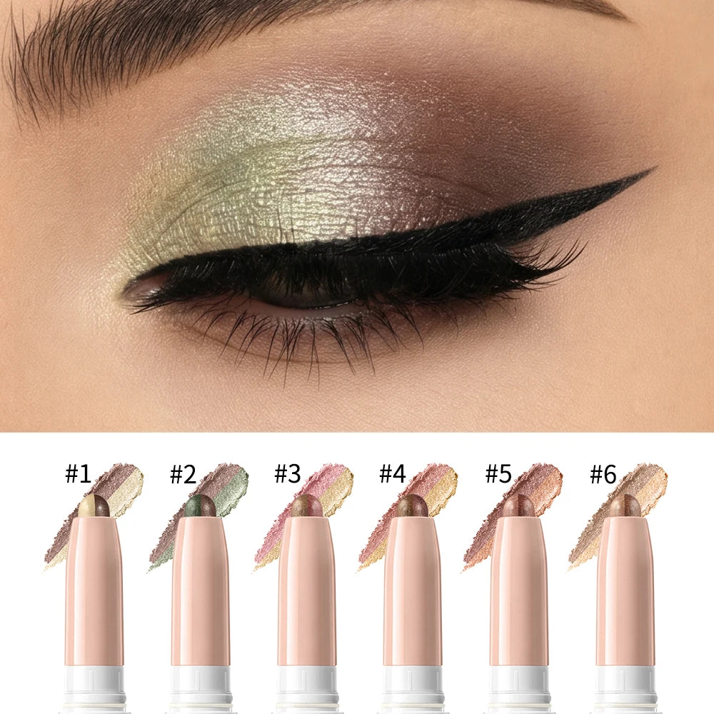 Waterproof Dual Color Eye Shadow Stick Sweat Proof Long Wear Highlighter Pencil Shimmer Cream Formula Bright Matte Finish Makeup HIP
