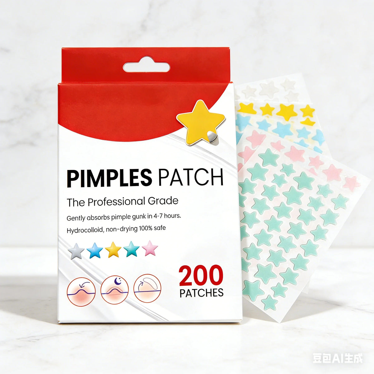 240pc Count Star Heart-Shaped Acne Patches Assorted Sizes Colors with Tea Tree Salicylic Acid & Mica Oil Alcohol-Free for All HIP