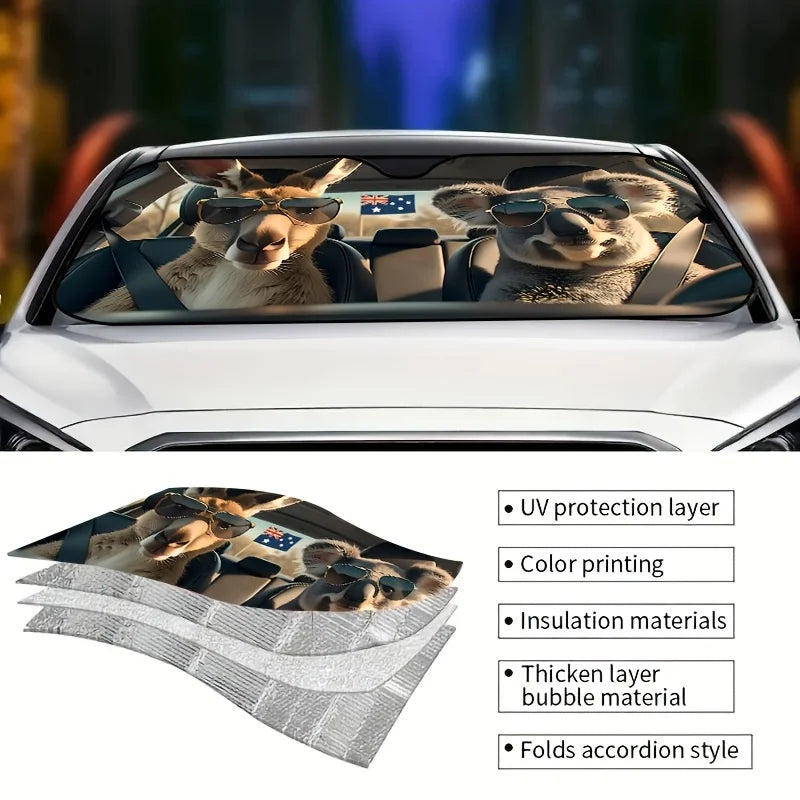 Kangaroo & Koala Car Sun Shade | Australian Flag UV Blocker Car Sun Shade HIP