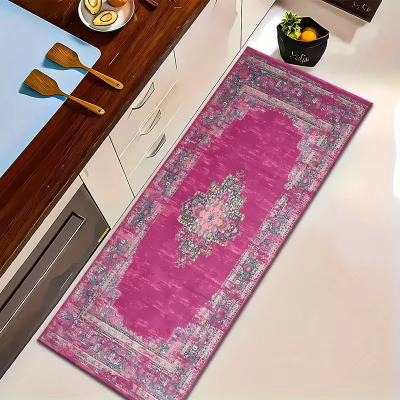 Fuchsia Persian Medallion Runner Rug – Washable Non-Slip Mat Runner Rug HIP 1 50X150cm-Felt