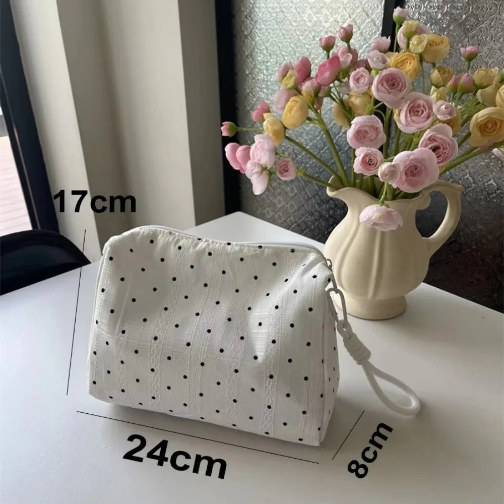 Quilted Black Dot Makeup Bag – Large Zipper Cosmetic Organizer Cosmetic Bag HIP