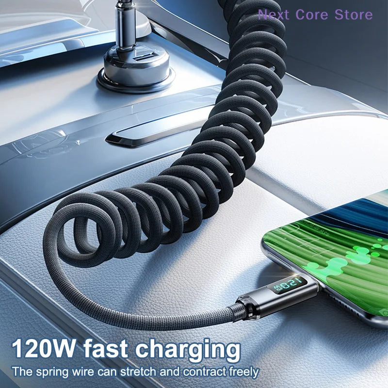 120W USB-C Retractable Fast Charging Cable – Spring Coil USB-C Charging Cable HIP