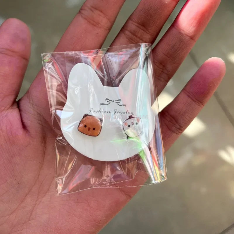 Panda Bubu & Yier Silver Needle Ear Studs – Cartoon Gift Cartoon Stud Earrings HIP