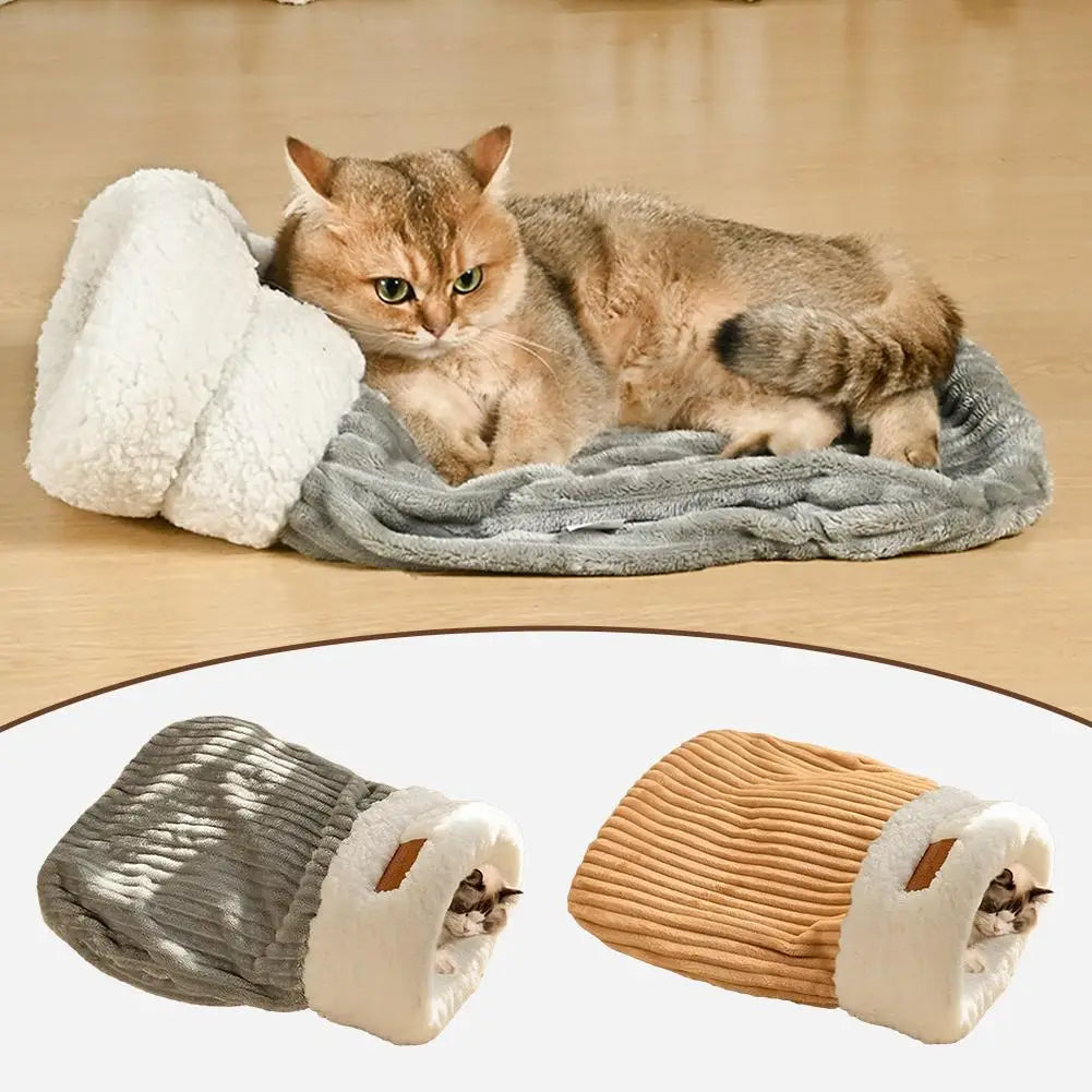 Cat Sleeping Bag Soft Cuddly Fluffy Feel Thickened Pet Pocket Type Quilt Bed Kitten Puppy Soft Comfortable Warm Nest Pet HIP