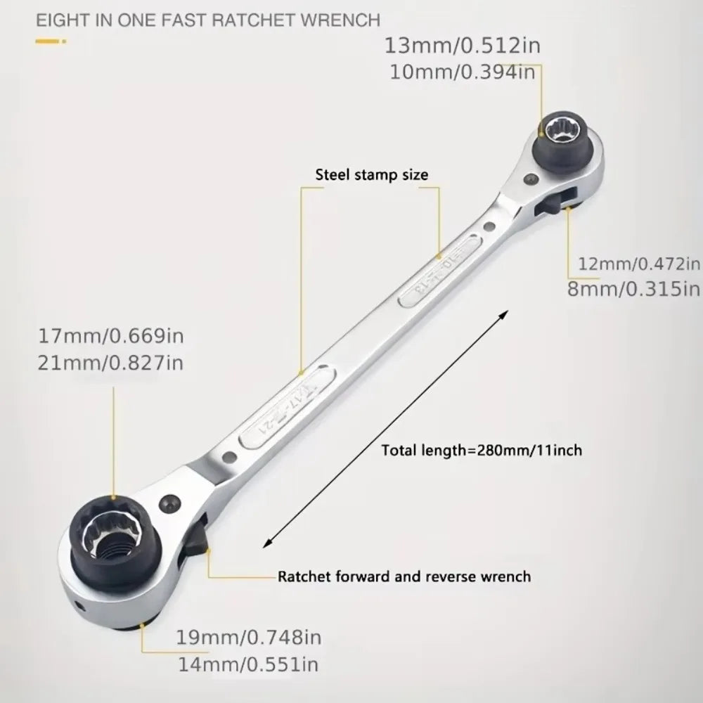 8-in-1 Dog Bone Double Ratchet Wrench – Steel Socket Set Ratchet Wrench Set HIP