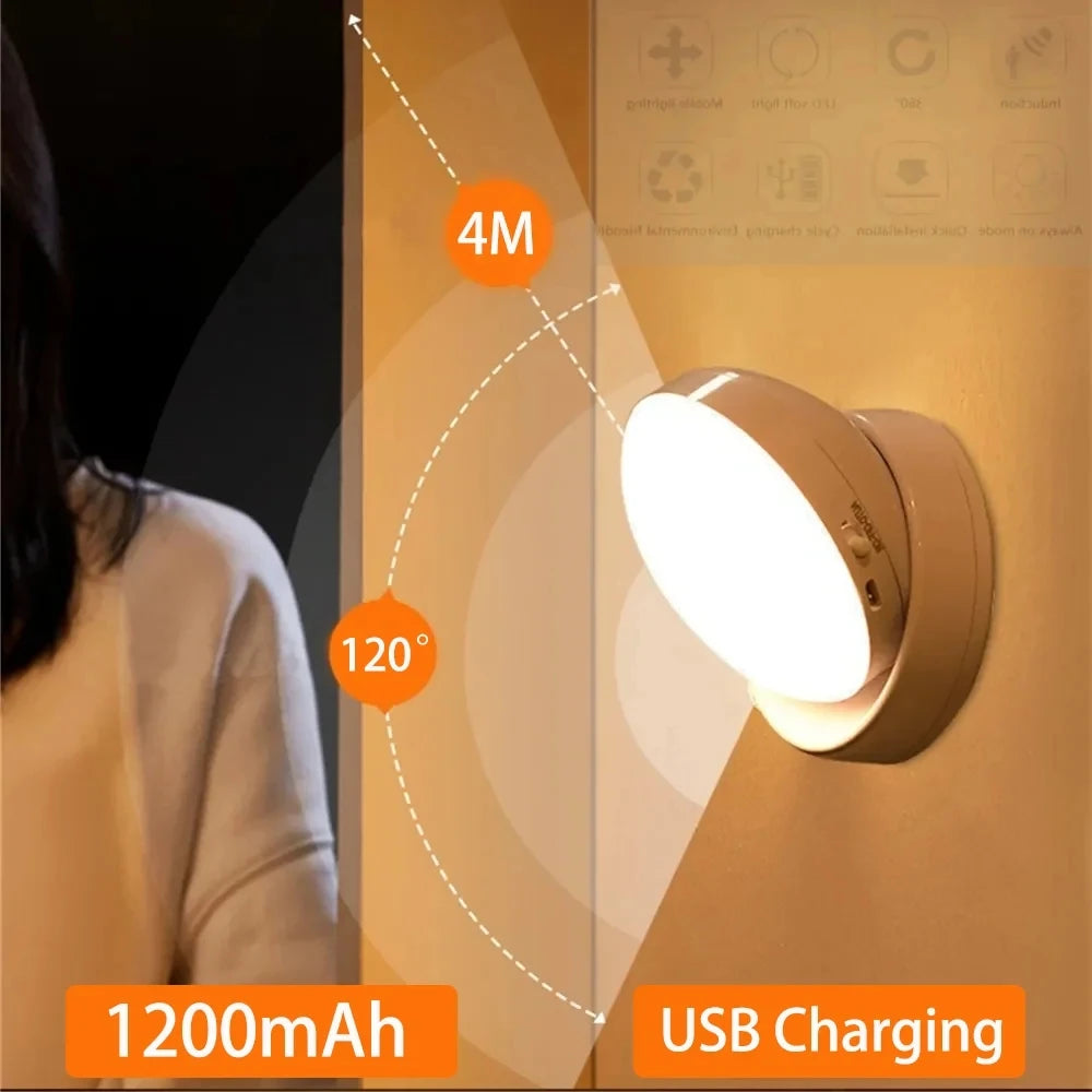 USB Motion Sensor LED Night Light – Rechargeable Round Lamp Motion Sensor Night Light HIP