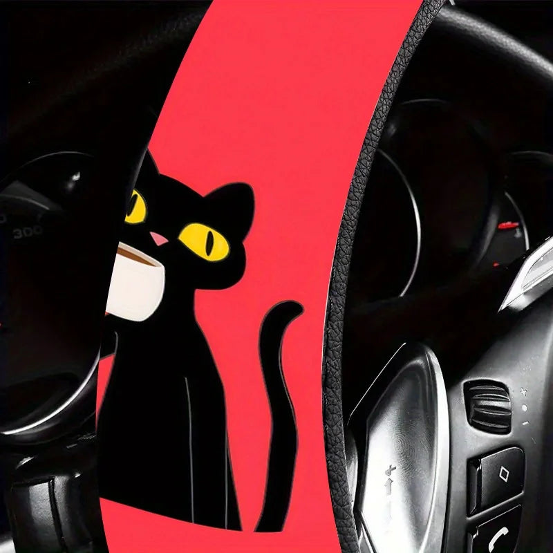 Black Cat Steering Wheel Cover for Trucks & SUVs | Easy Fit Steering Wheel Cover HIP