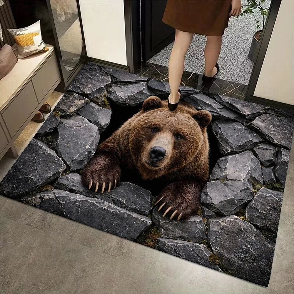 3D Optical Illusion Bear Doormat – Anti-Slip Entryway Rug Novelty Doormat HIP