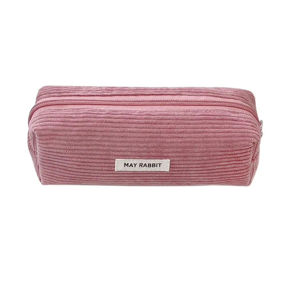 Large Capacity Corduroy Pencil Case – Multifunctional Pen Bag Pencil Case HIP Dark pink