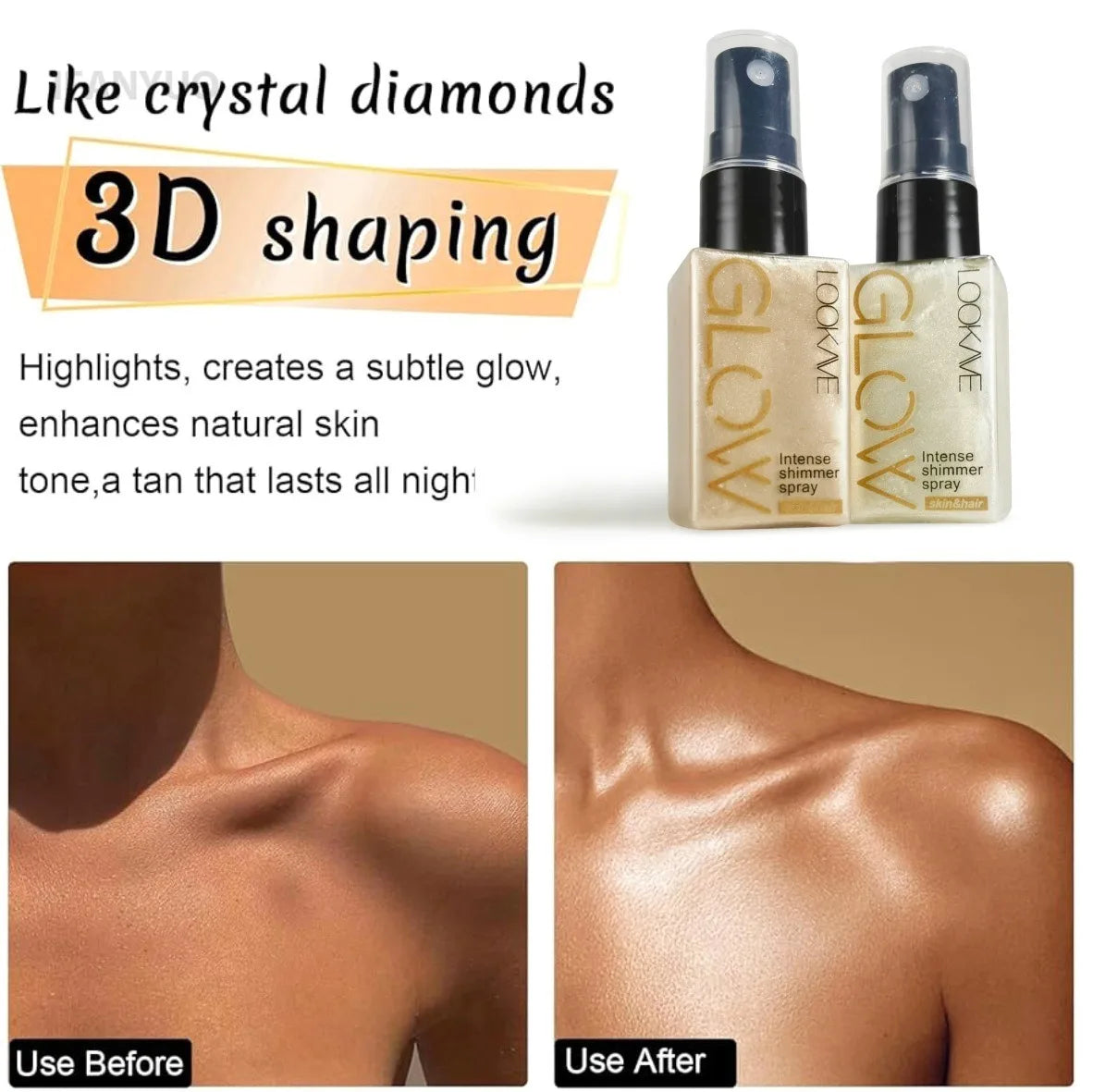 Intense Shimmer Spray Golden Brown Face Leg Contour Brighten Glitter Quick-Drying Non-Sticky Glitter Spray Liquid Highlighter HIP