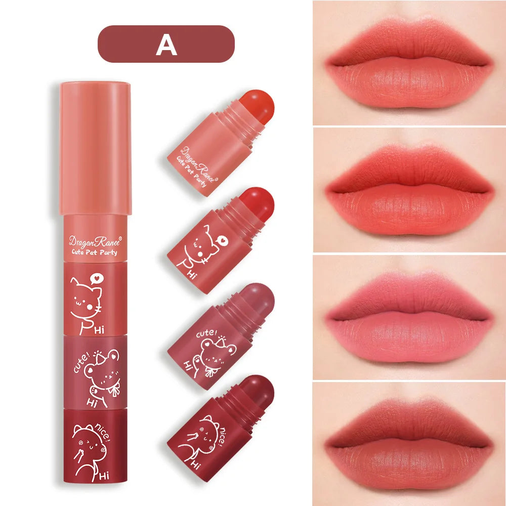 Dragon Ranee 4-in-1 Velvet Matte Crayon Lipstick Set – 4 Colors Matte Lipstick Set HIP A Full Size