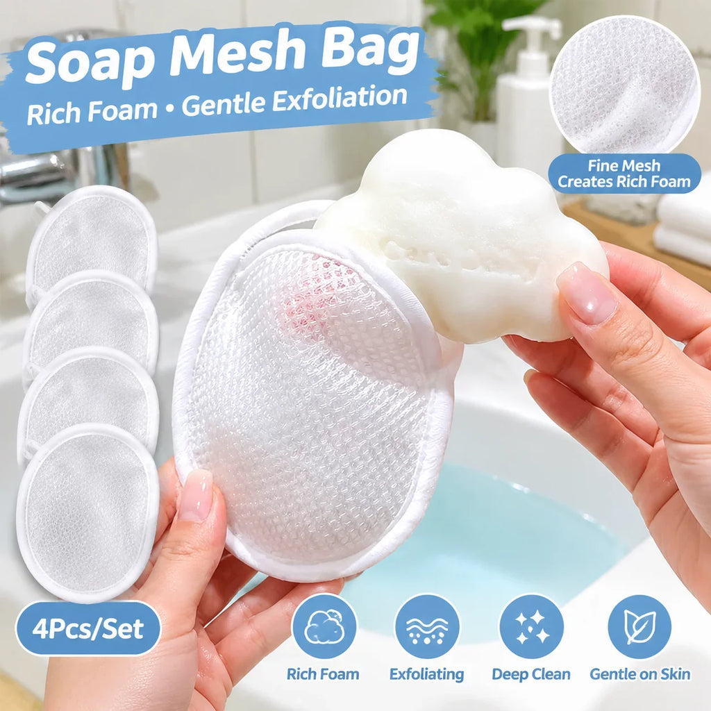 4Pcs/Set Soap Foam Mesh Massage Exfoliating Bag Bath Bubble Machine Exfoliating Bathroom Supplies Cleaning Tools HIP