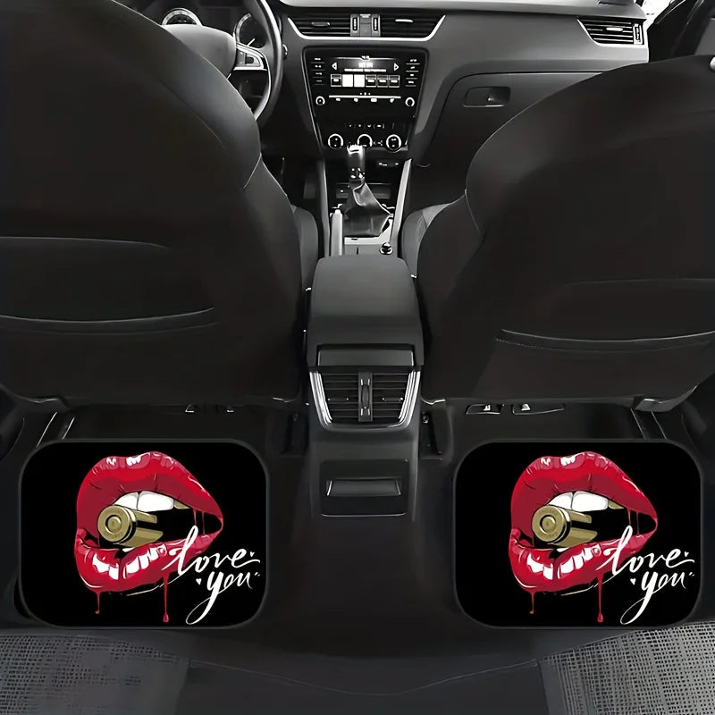 4-Piece Red Lips "I Love You" Car Floor Mats – Universal Fit Car Floor Mats HIP
