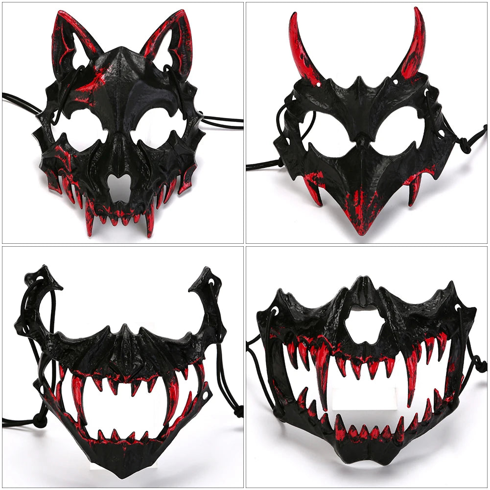 Creative Halloween Animal Skull Mask Dragon Wolf Mask Blood Half-Face Mask Men Horror Skeleton Carnival Mask Party Cosplay Prop HIP