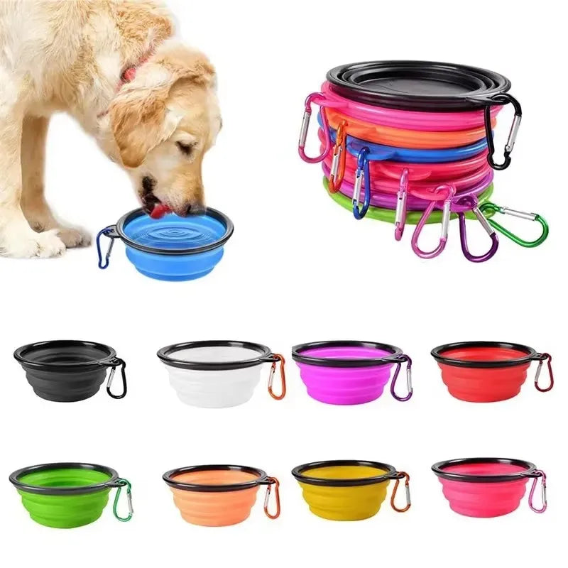 Collapsible Silicone Dog Bowl with Carabiner – Travel Pet Bowl Collapsible Pet Bowl HIP