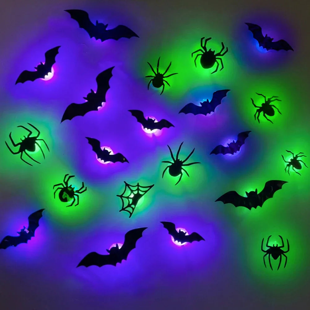 Creative Halloween Party Decorations 3D Bat Spider Decor Light Halloween Wall Window Atmosphere Scene Setter Bat Spider Scary HIP