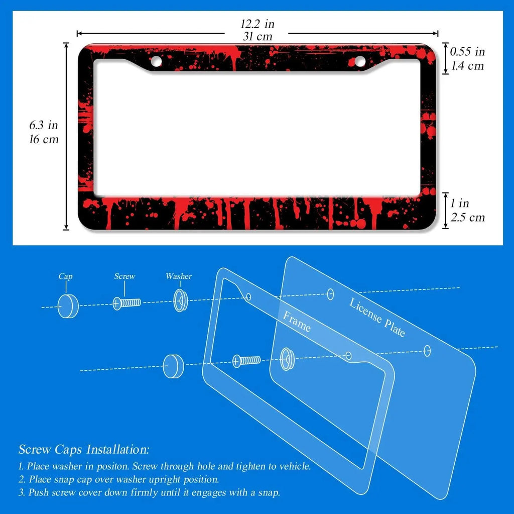 2-Pack Red Blood Pattern Metal License Plate Frames – Universal License Plate Frame HIP
