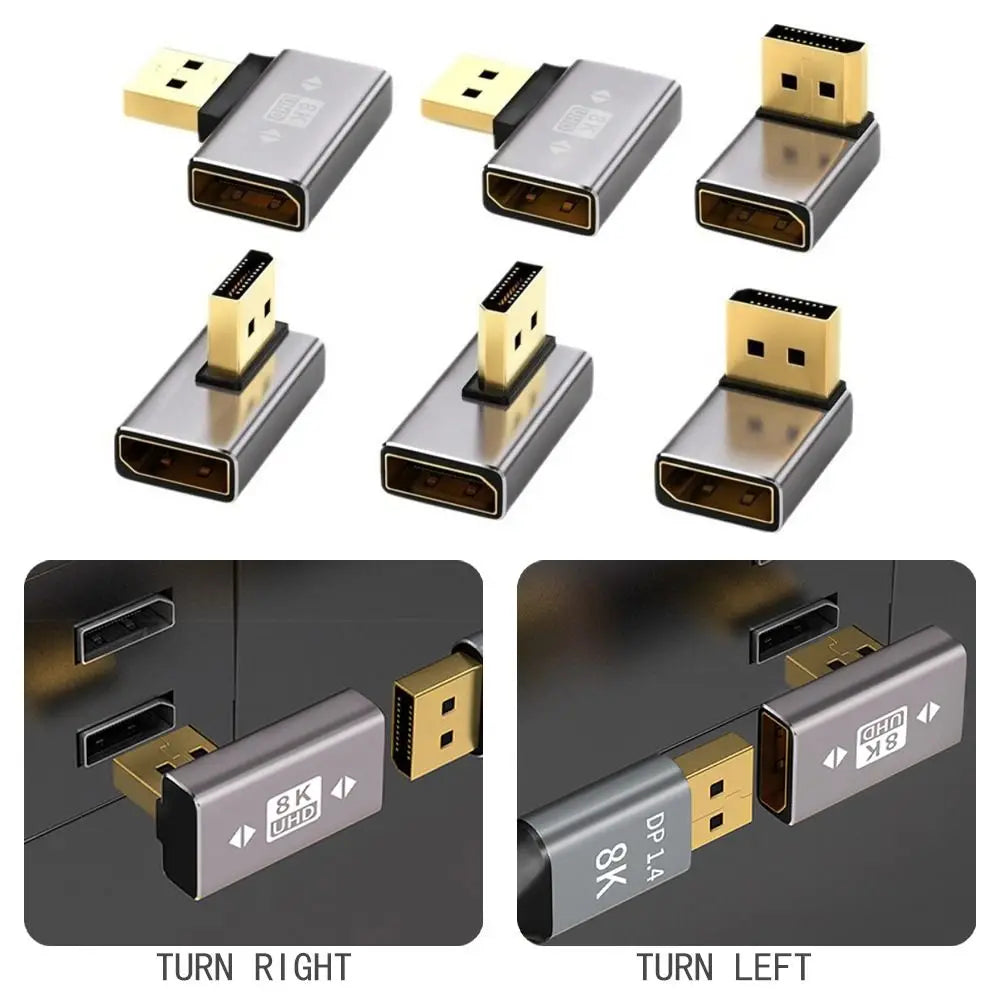 8K 60Hz DisplayPort 90° Adapter – DP 1.4 L-Shape Converter DisplayPort Adapter HIP