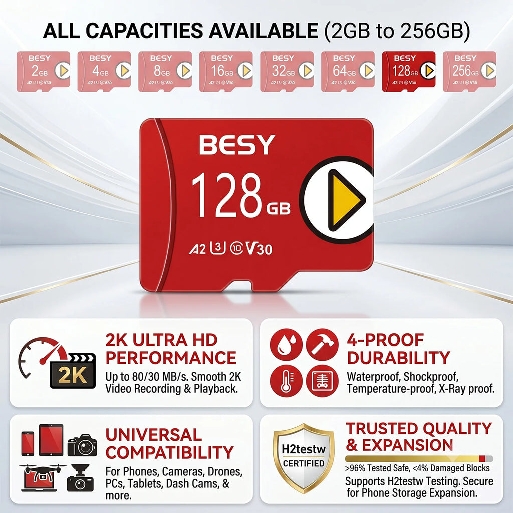 Micro SD Card 32GB 64GB 128GB V30 Class 10 A2 U3 – BESY TF Flash Flash Memory Card HIP