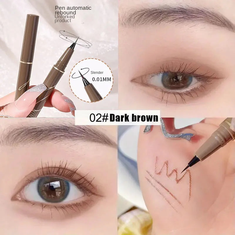 0.01mm Ultra Slender Liquid Eyeliner Pen, Extra Slim Eyebrows Pen Waterproof Professional Sweat Proof Liquid Eye Brow Pencil Lon HIP Color02Brown