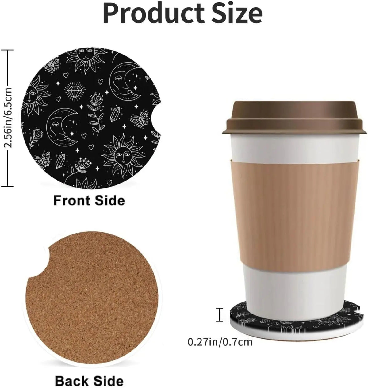 Boho Ceramic Car Cup Holder Coasters – 2 Pack, 2.56" Ceramic Car Coasters HIP