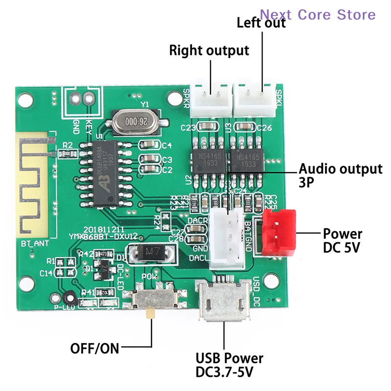 Bluetooth 5.0 Mini Stereo Amplifier Board – 5W×2 Audio Module Bluetooth Amplifier Board HIP