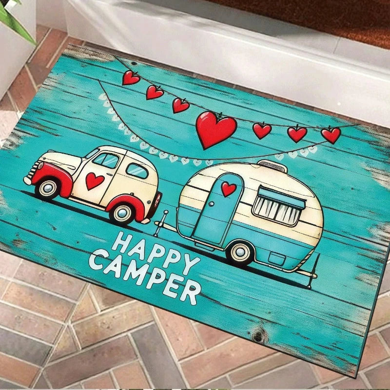 Happy Camper Retro RV Non-Slip Washable Door Mat Rug Door Mat Rug HIP