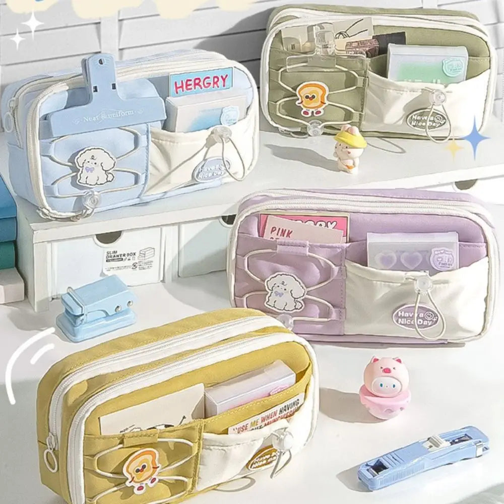 Large Capacity Drawstring Canvas Pencil Case – Multi-Layer Canvas Pencil Case HIP