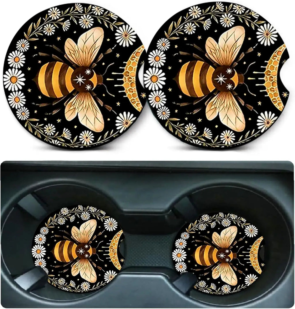 2-Pack Bee Ceramic Car Cup Holder Coasters – 2.75" Anti-Slip Car Cup Holder Coaster HIP 1 ceremic